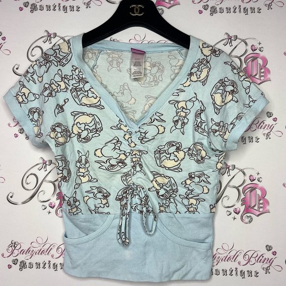Disney Tops - Disney bunny tshirt cinched vneck baby cotton candy blue adorable y2k tee 💎